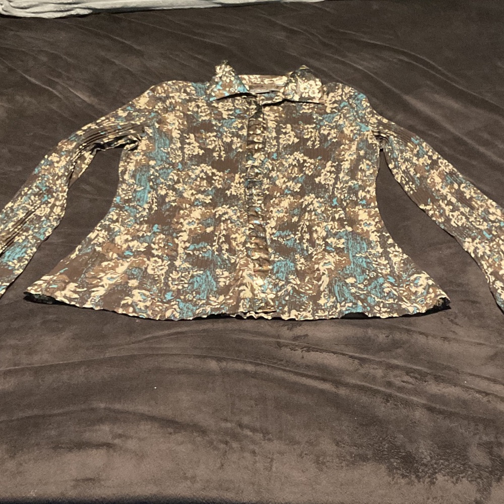 Apt. 9 Blue and Brown Floral Blouse
